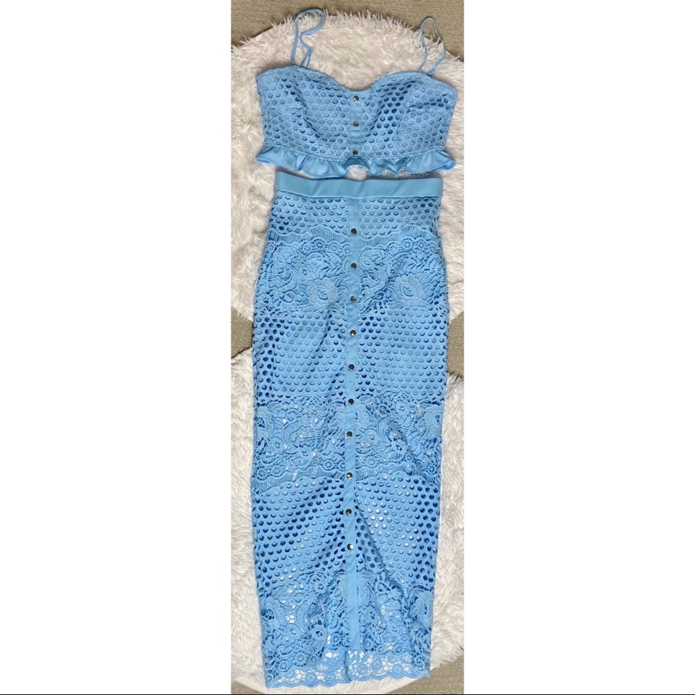 Gorgeous Blue Two Piece Skirt Set